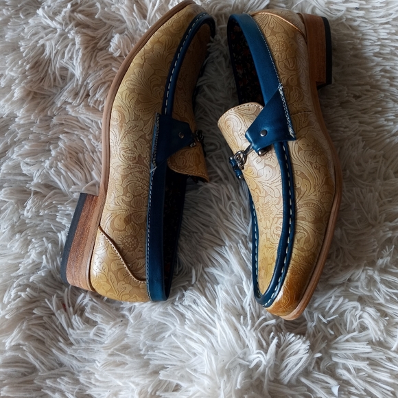 Antonio Cerrelli Mens tan scotch and navy loafers - Picture 9 of 11